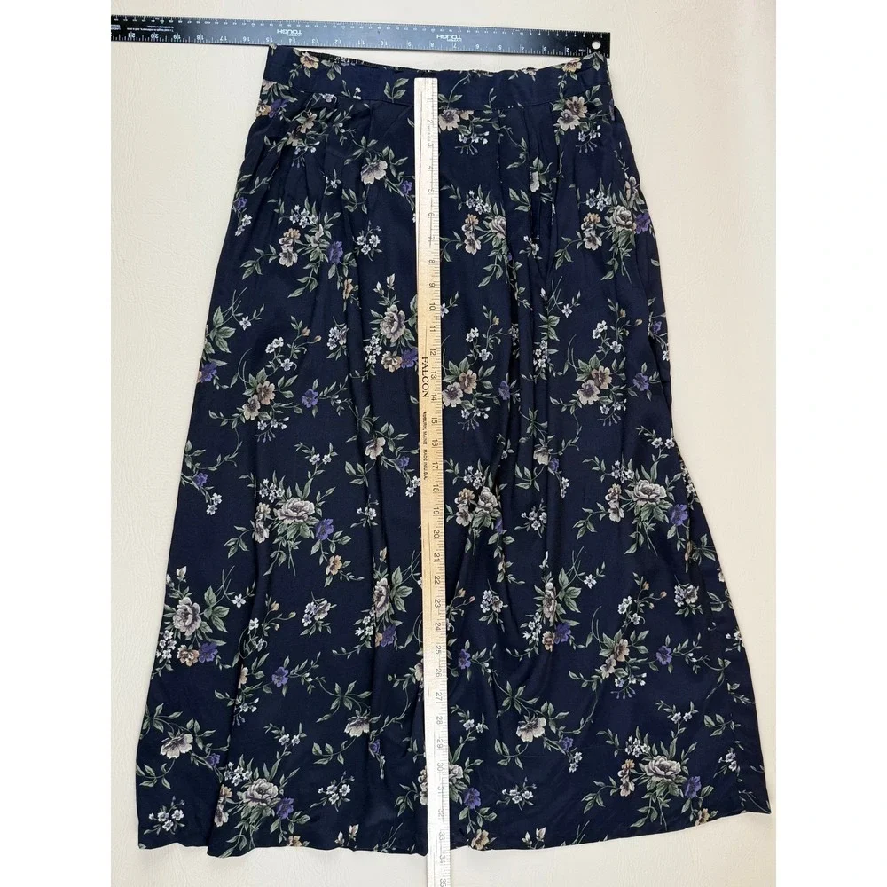 Jaclyn Smith 12 Midi Skirt Vintage Cottagecore Rayon Floral Pleated Front